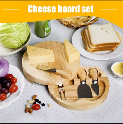 ZS - Elegant Wooden Cheese Board and 4-Piece Tool Set