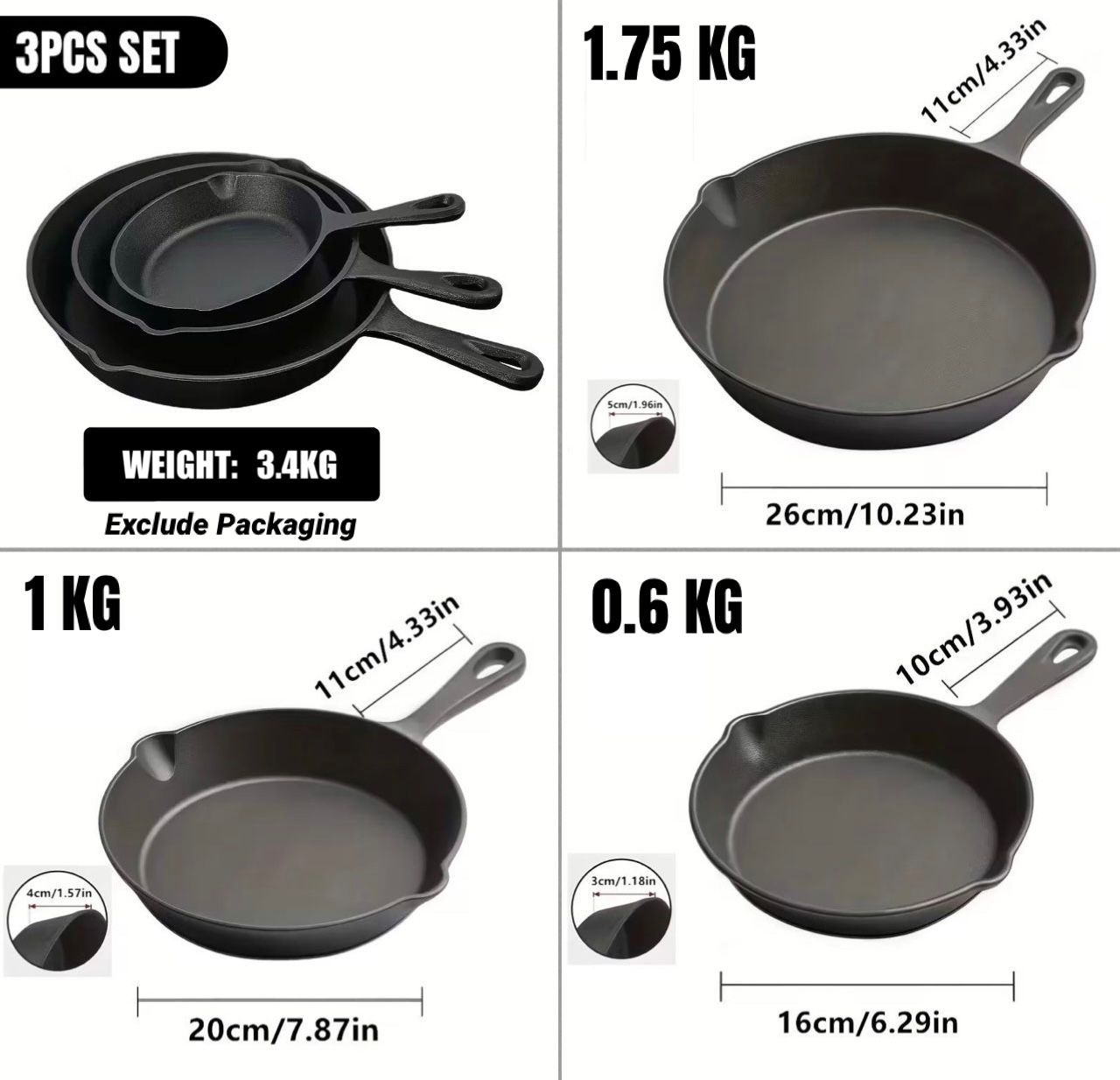 ZS - AIYI®️ CAST-IRON SKILLET SET