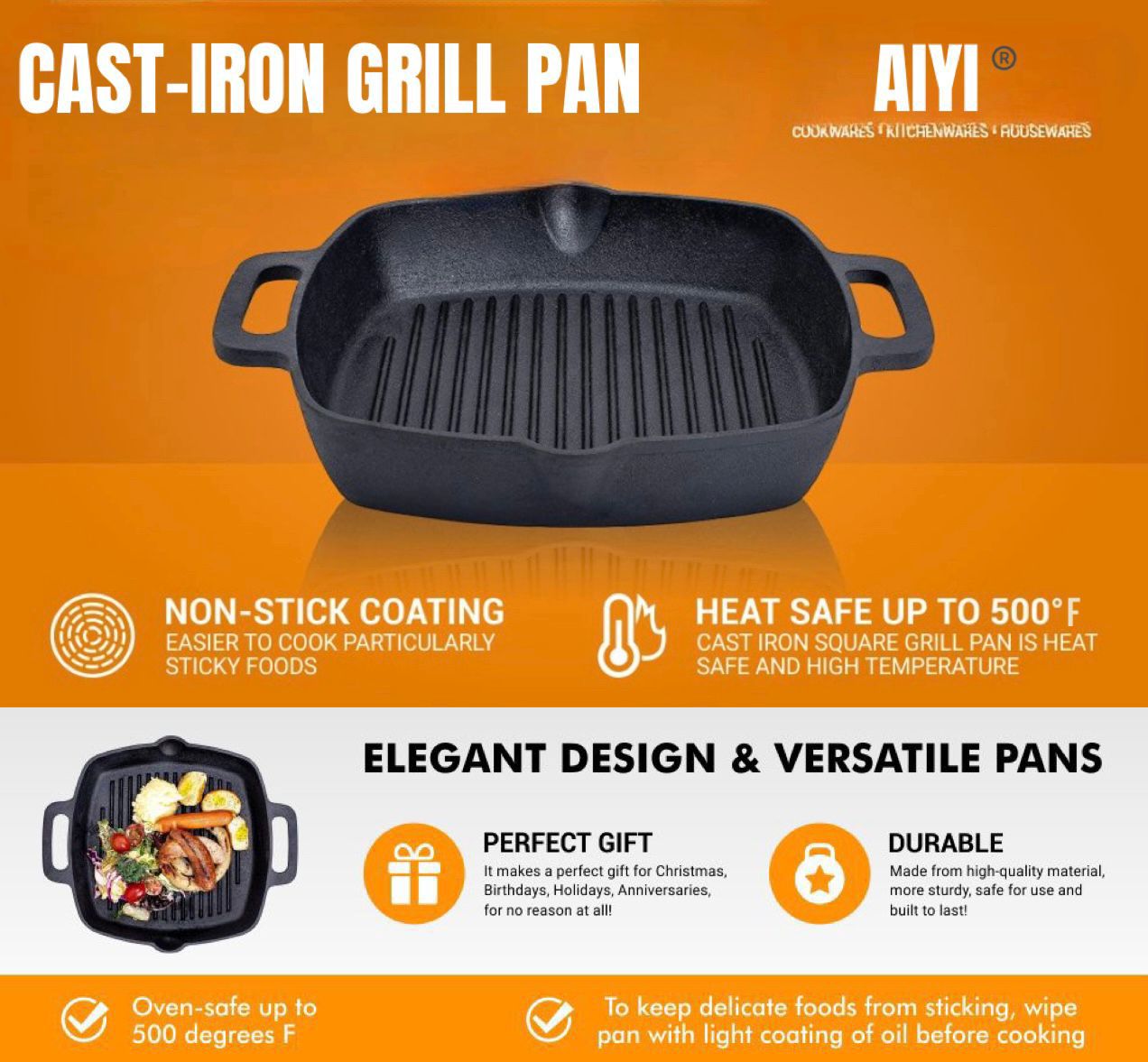 ZS - AIYI®️ CAST-IRON GRILL PAN