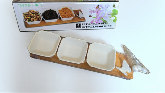 ZS - 3-Piece Ceramic &amp; Bamboo Serving Set