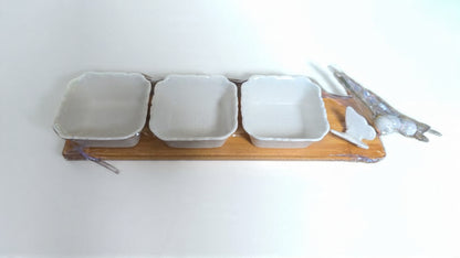 ZS - 3-Piece Ceramic &amp; Bamboo Serving Set
