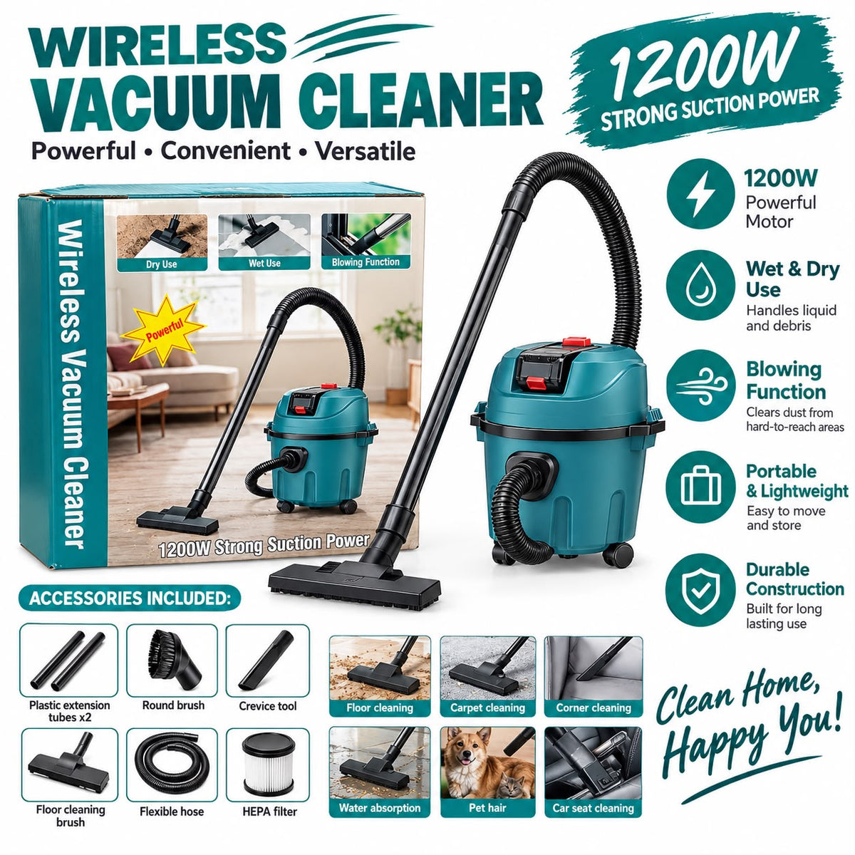 ZS - 48V 1200W Cordless Wet & Dry Vacuum Cleaner – 15L