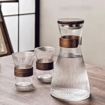 ZS - Ribbed Glass Pitcher Set with 6 Cups