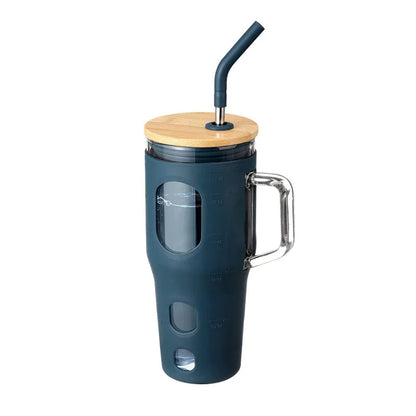 ZS - 1200ml Travel Glass Cup Hot and Cold with Straw