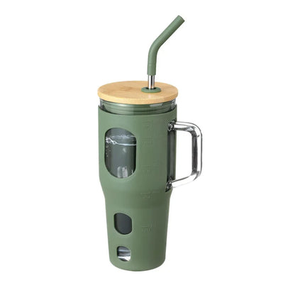 ZS - 1200ml Travel Glass Cup Hot and Cold with Straw