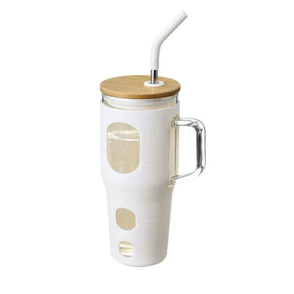 ZS - 1200ml Travel Glass Cup Hot and Cold with Straw