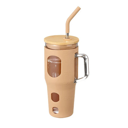 ZS - 1200ml Travel Glass Cup Hot and Cold with Straw