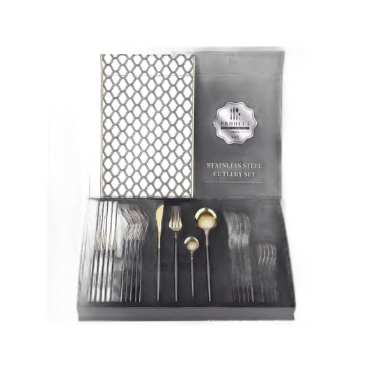 ZS - 2 Tone Cutlery Set 24pcs Set - Black and Gold