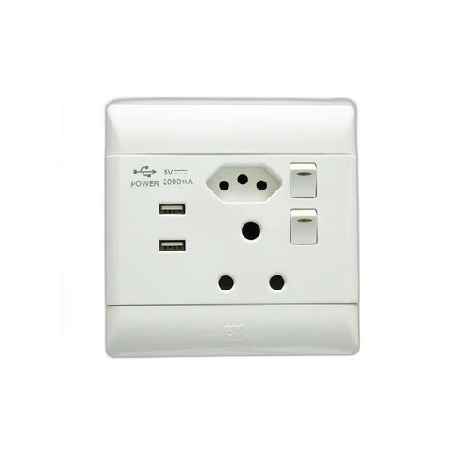 ZS - 16A Double Wall Socket with 2 USB Slots (4x4)