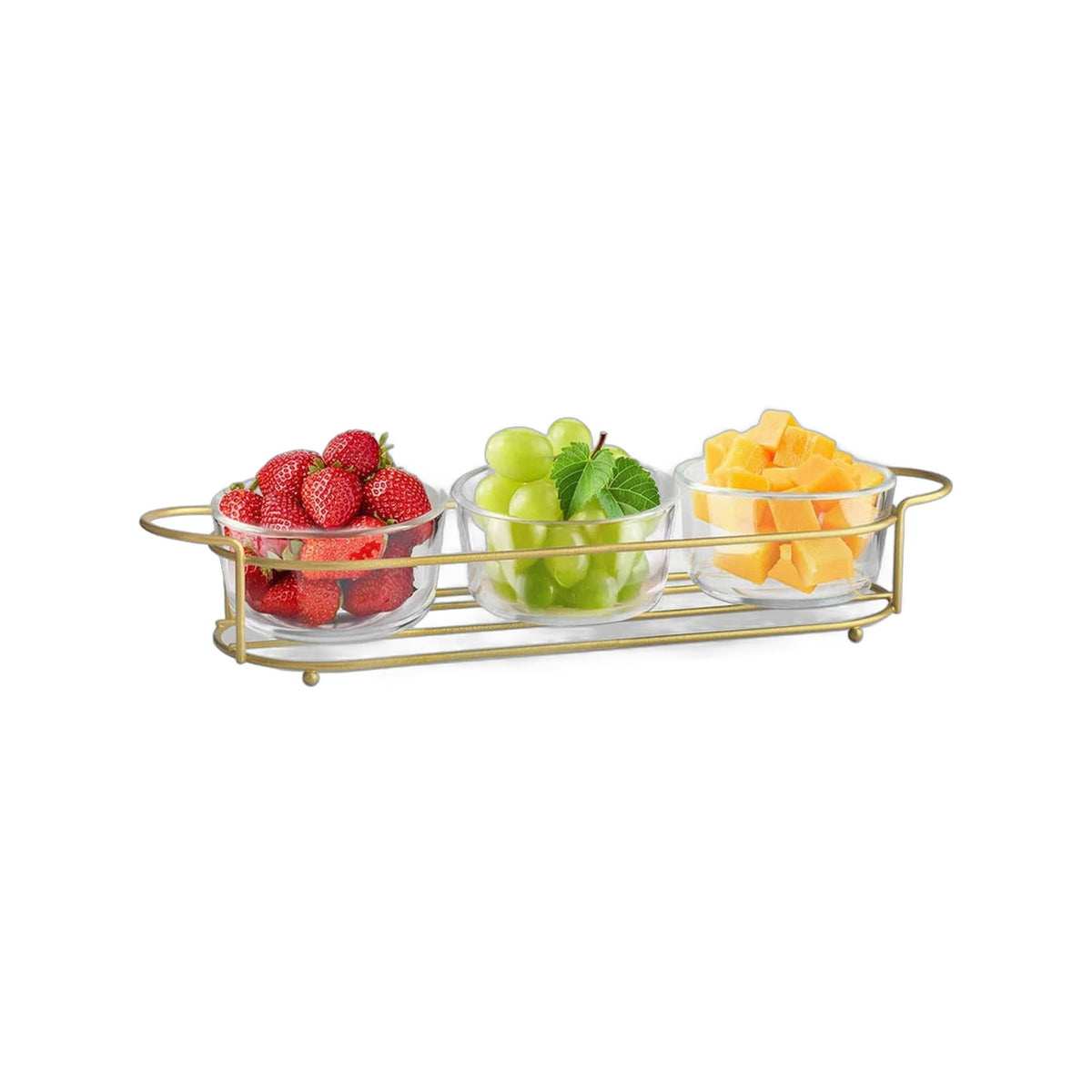 ZS - 3 Piece Candy Glass Bowl with Metal Stand Set Gold