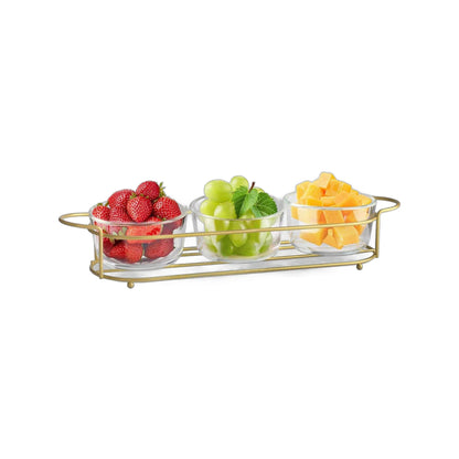 ZS - 3 Piece Candy Glass Bowl with Metal Stand Set Gold