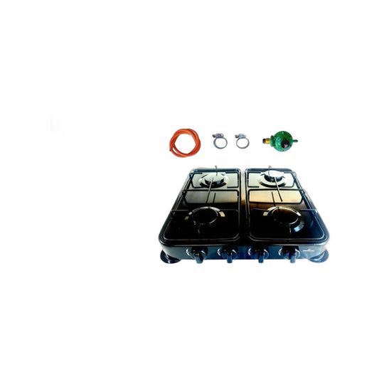 ZS - Black 4 Plate Gas Stove With Regulator Set