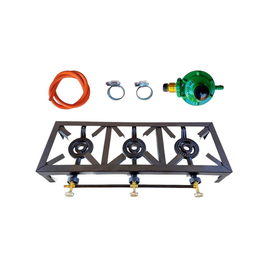ZS 3 Burner Catering Gas Stove with 4-legged stand, hose and regulator