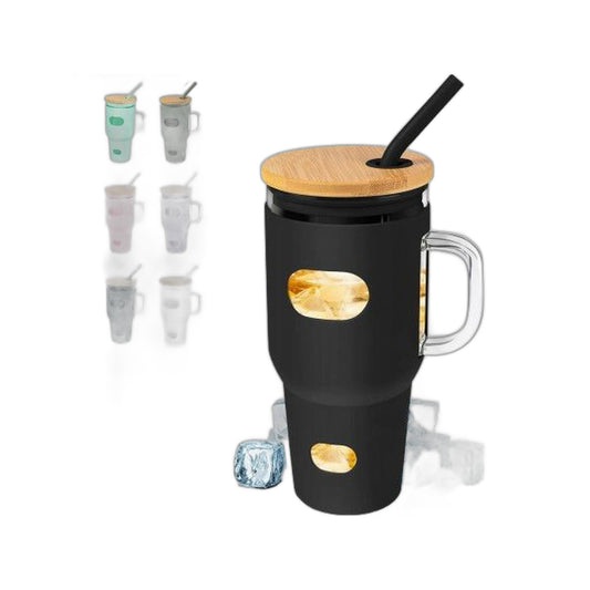 ZS - 1200ml Travel Glass Cup Hot and Cold with Straw