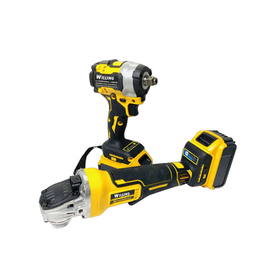 ZS - 2 in 1 Cordless 21V Power Tool Set - 1/4 Inch Impact Wrench + Angle Grinder