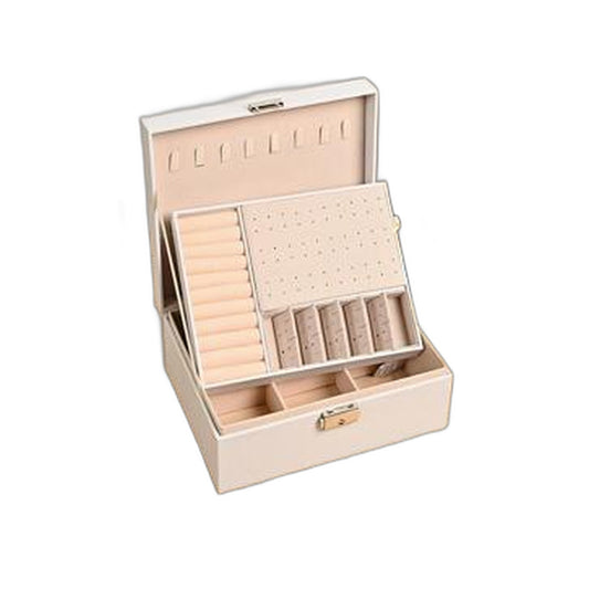ZS - Multi-grid Lockable Jewelry Storage Box, White Double Layer Ring Box, For Home