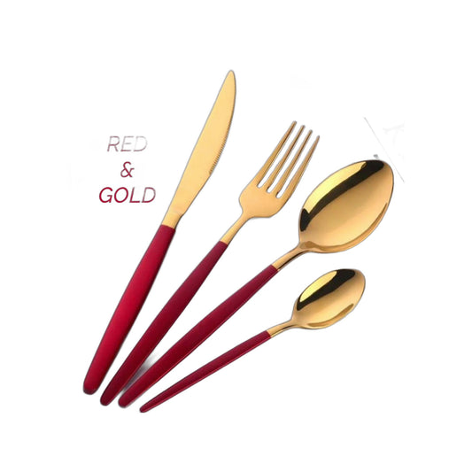 ZS - 2 Tone Cutlery Set 24pcs Set - Red and Gold