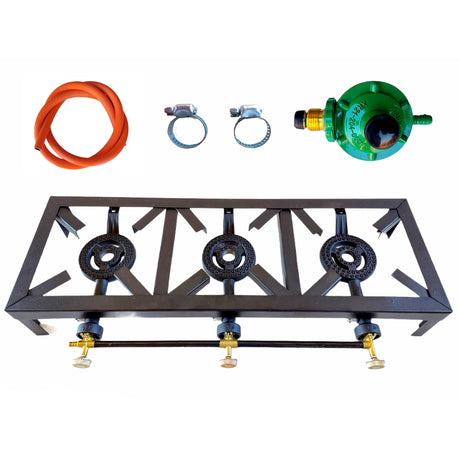 ZS - 3 Burner, Triple Gas Burner, 4 Legged with Hose And Regulator Set