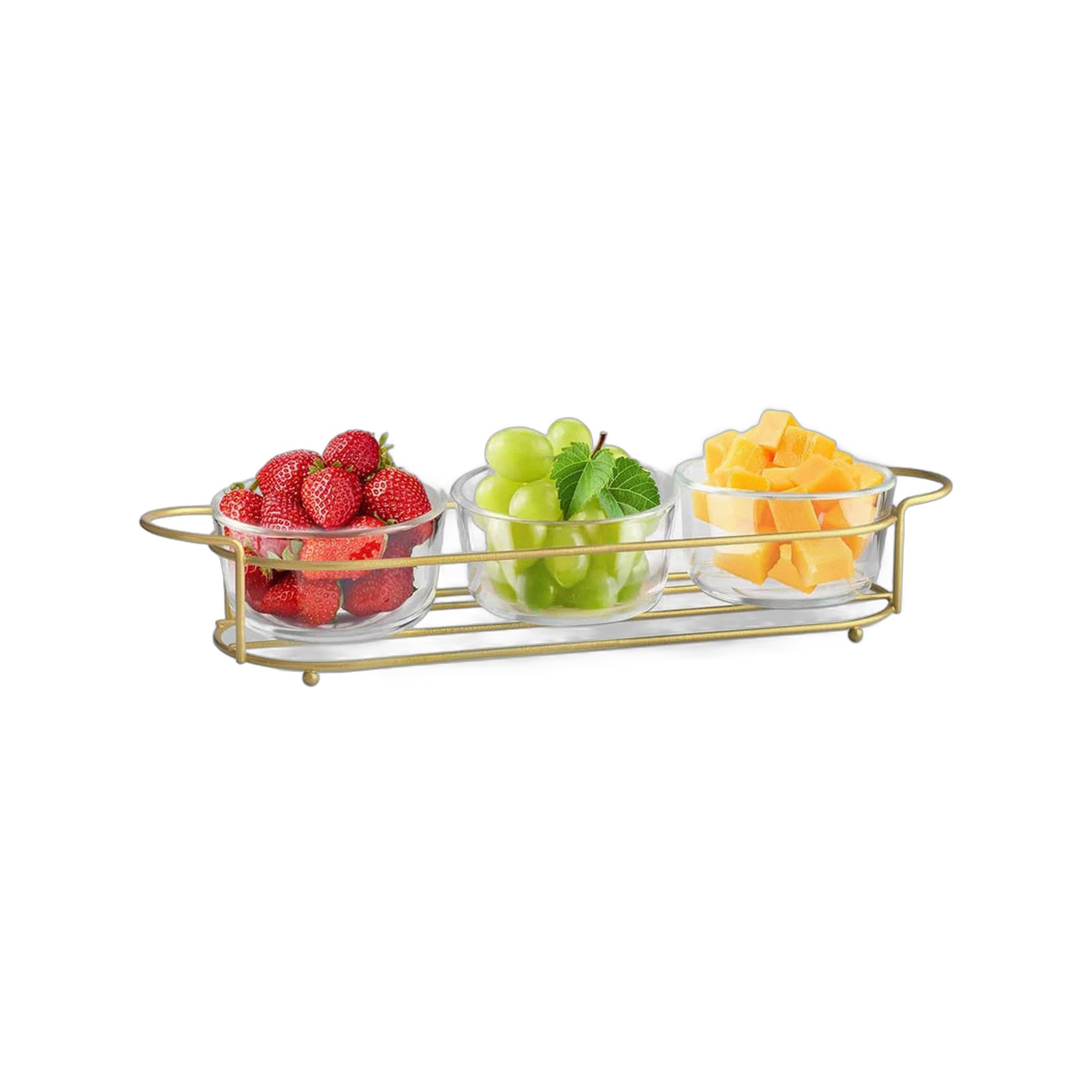 ZS - 3 Piece Candy Glass Bowl with Metal Stand Set Gold